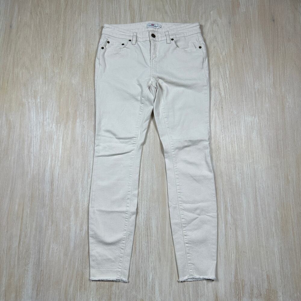 Vineyard Vines Cream Skinny Raw Hem Stretch Casual Jeans 4 Neutral Slim Fit